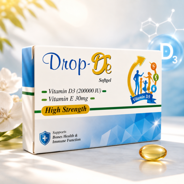 Drop-E Vitamin D3 200,000 IU + Vitamin E 30 mg Softgel – High Strength Supplement